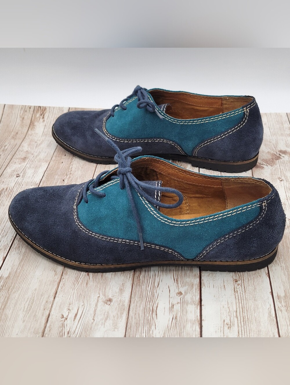Sofft Alexandra Suede 2 Tone Oxford Shoes Teal Navy Size 8 8M Leather - Picture 4 of 11